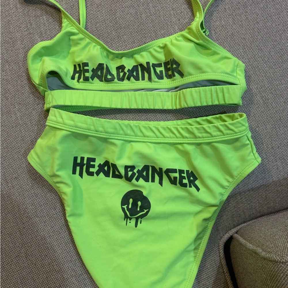 Neon Green Headbanger underboob top + thong
